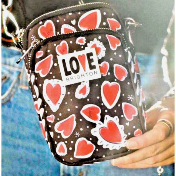 ~ NEW Brighton Hearts a Flutter Crossbody Bag Utility Black Red Love Silver Hrdw - Picture 3 of 13